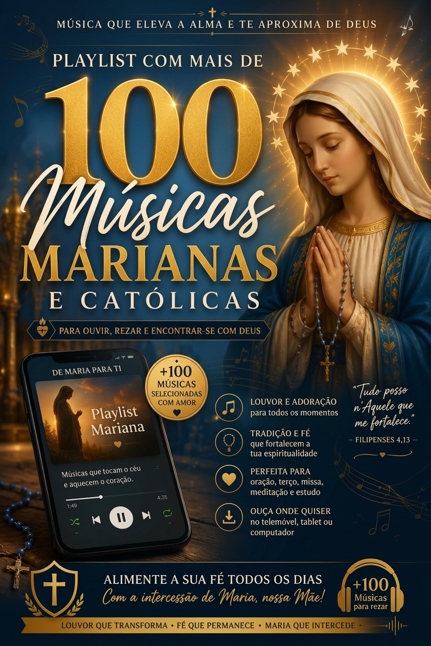 Bónus 4 — Playlist com mais de 100 músicas marianas e católicas