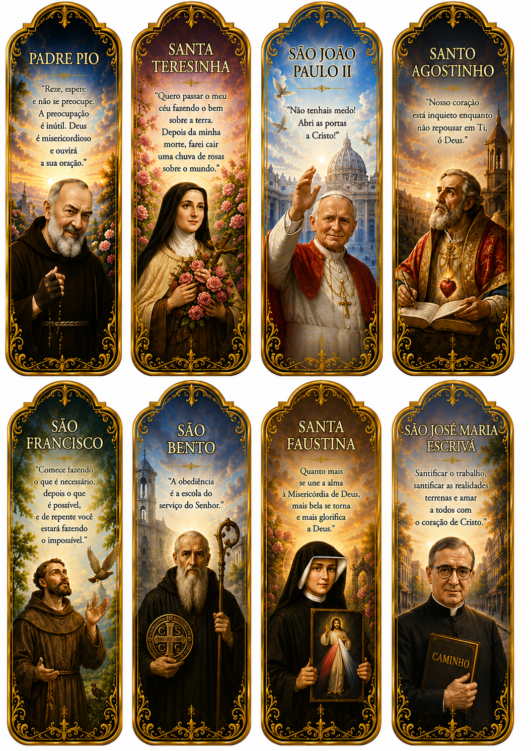 Marcadores de Santos — Padre Pio, Santa Teresinha, São João Paulo II e outros