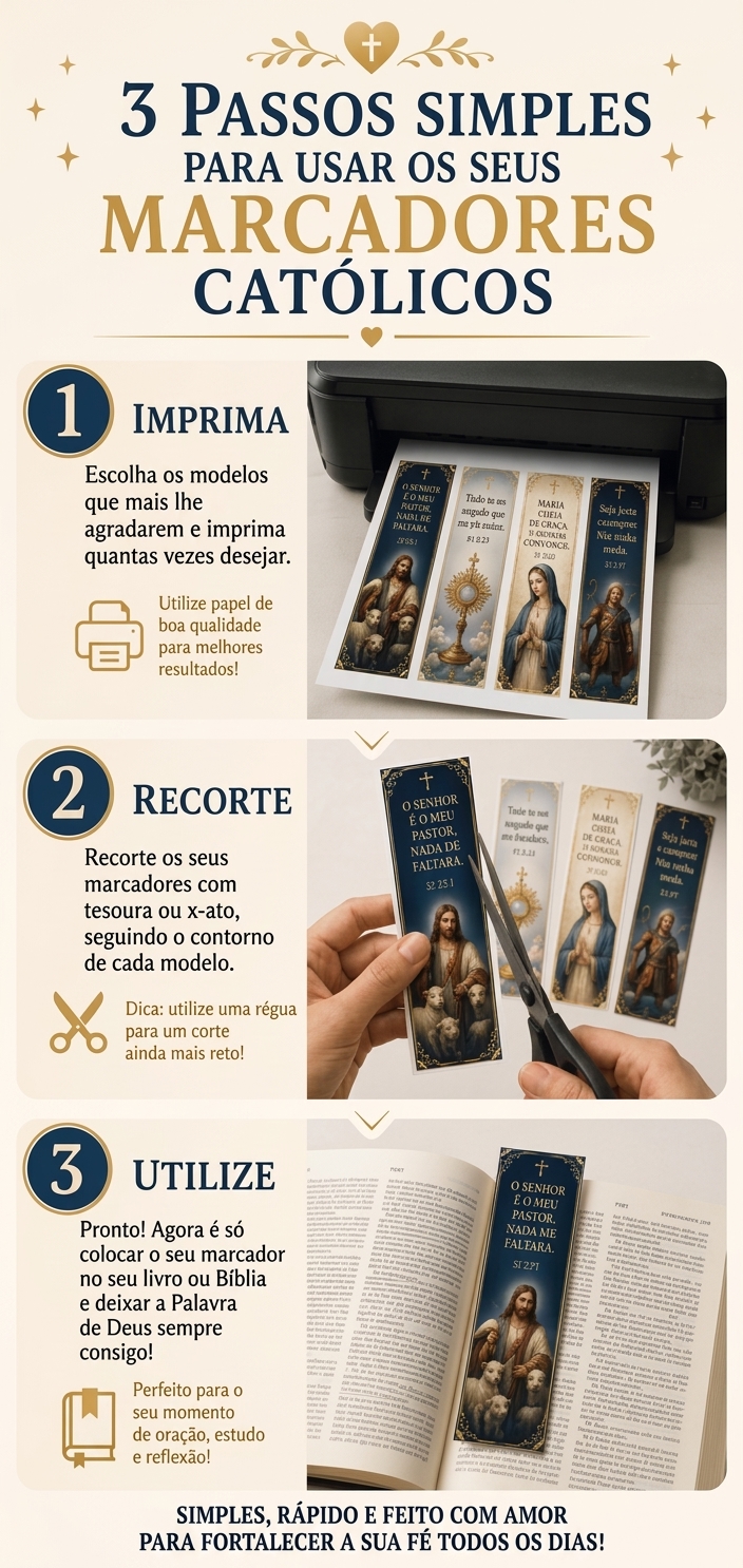 3 passos simples para usar os seus marcadores católicos: imprima, recorte e utilize